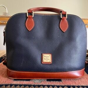 Dooney & Bourke Black Pebbled Leather Dome Satchel Blue with Brown Trim